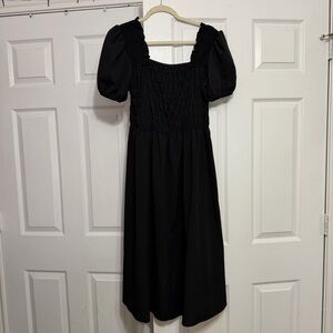 Black Midi Dress with Puff Sleeves
